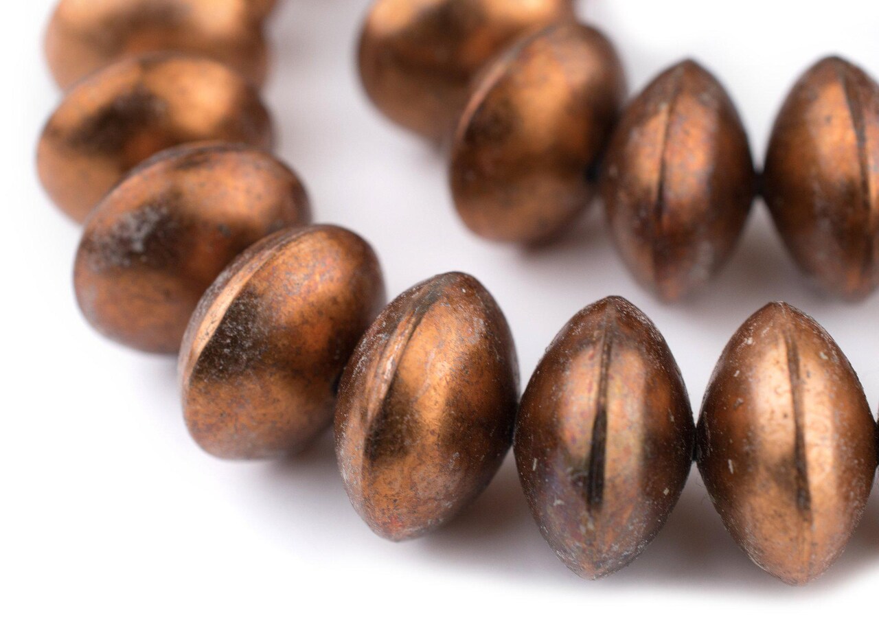 The Bead Chest Ethiopian Copper Saucer Beads, Large Hollow Handmade Bicone Lightweight Crafts Supplies for Jewelry Making (24mm)